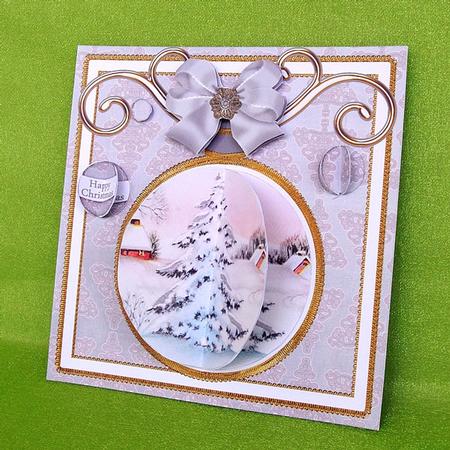 Snow Tree Silver 3D Bauble 8in Card Front Mini Kit by Elisabeth Le Clainche