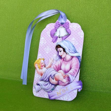 Mary with Baby Jesus and Pretty Bell on Lace Tag by Elisabeth Le Clainche