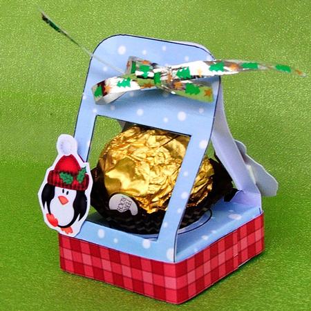 Penguin 3D Xmas Treat Box Tree Decoration Easifold Frame by Elisabeth Le Clainche