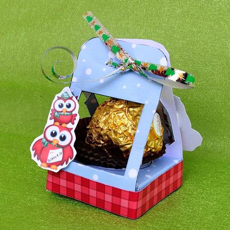 Owls 3D Xmas Treat Box Tree Decoration Easifold Frame by Elisabeth Le Clainche