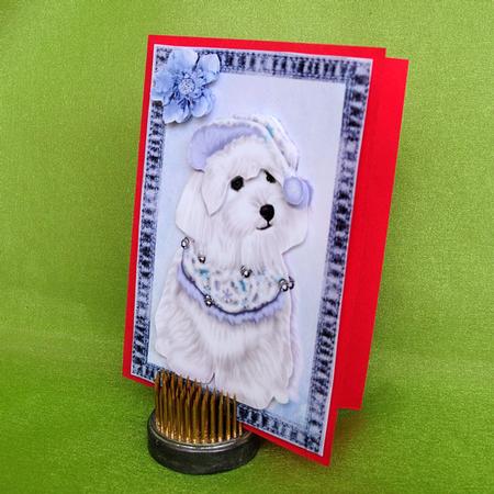 Santa Westie in Denim Frame with Flower by Elisabeth Le Clainche