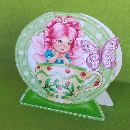 Faerie in Teacup in Pink Quick Card by Elisabeth Le Clainche