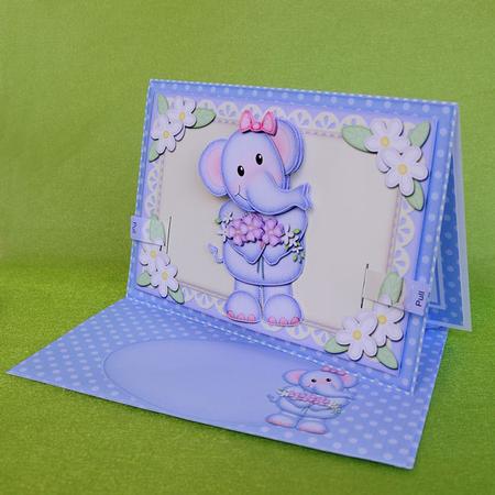 3D Lola Elephant's Flowers Animated Moveable Decoupage Card by Elisabeth Le Clainche