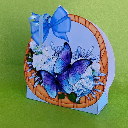 3D Butterfly Blues Flowers Basket Shaped Treat Box by Elisabeth Le Clainche