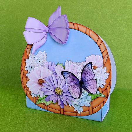3D Butterfly & Pastel Flowers Basket Shaped Treat Box by Elisabeth Le Clainche