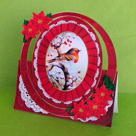 Christmas Red Robin Oval Over 3D Mini Card Kit by Elisabeth Le Clainche