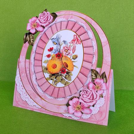 Mixed Pink Blossoms Oval Over 3D Mini Card Kit by Elisabeth Le Clainche