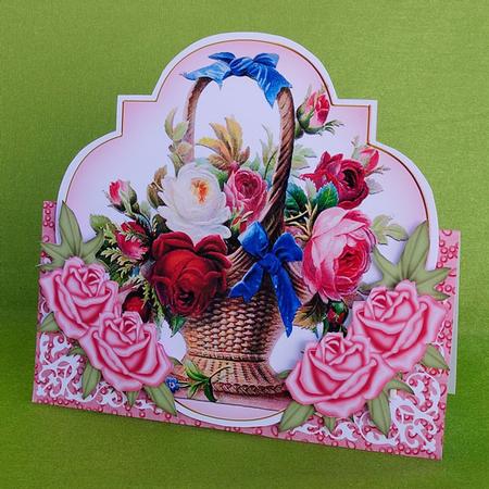 Pink Flower Basket Fancy Over 3D Mini Card Kit by Elisabeth Le Clainche