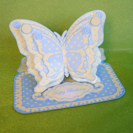 Layered Butterfly Easel - Bright Blue & Yellow Polka Dots by Elisabeth Le Clainche