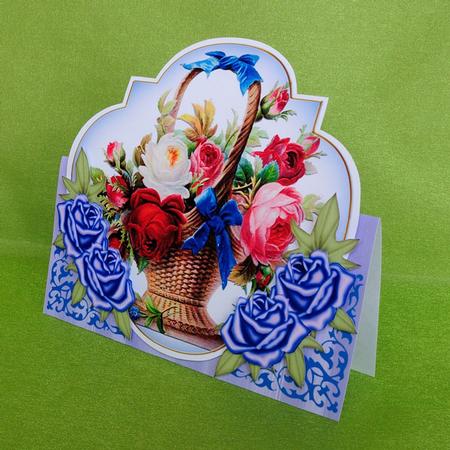 Blue Flower Basket Fancy Over 3D Mini Card Kit by Elisabeth Le Clainche