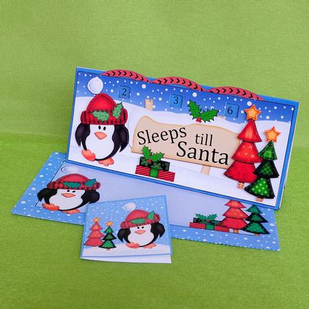 3D Xmas Penguin Sleeps Till Santa Countdown Card by Elisabeth Le Clainche