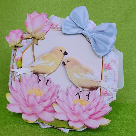 Country Birds 7x7 Tent Card Mini-kit - Cerise Waterlily by Elisabeth Le Clainche