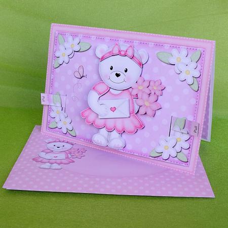 3D Teddy Tess's Flowers Animated Moveable Decoupage Card Kit by Elisabeth Le Clainche