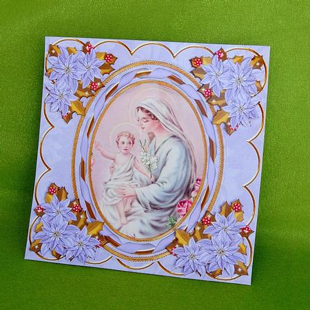 Mother Mary 7in Oval Ribbon Decoupage Topper by Elisabeth Le Clainche