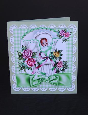 Baby Boy/girl in Crib in Lace Gingham Frame 8x8 by Elizabeth A Sanders