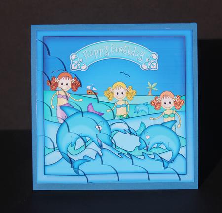 Birthday Mermaids & Dolphins Scallop Corner Side Stacker by Elizabeth A Sanders