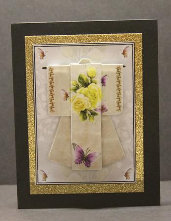 A6 Fantasy Rose Kimono Card in Cream Decoupage by Elizabeth A Sanders