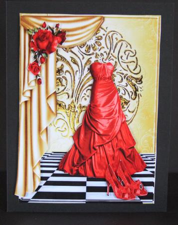 Red Gown with Gold Drapes and Red Roses by Elizabeth A Sanders