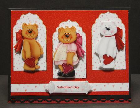 Valentine Bears Panel Card with Toppers by Elizabeth A Sanders