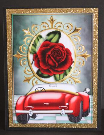 Red Sports Car, with Red Roses & Hearts by Elizabeth A Sanders