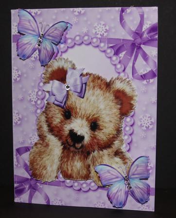 Cuddly Brown Bear with Purple Butterflies by Elizabeth A Sanders