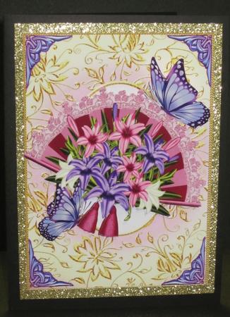 Flowers in Bloom on Fan with Butterflies by Elizabeth A Sanders