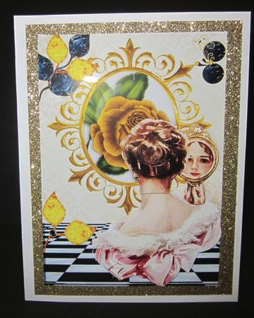 Vintage Lady with Gold Roses in Frame by Elizabeth A Sanders