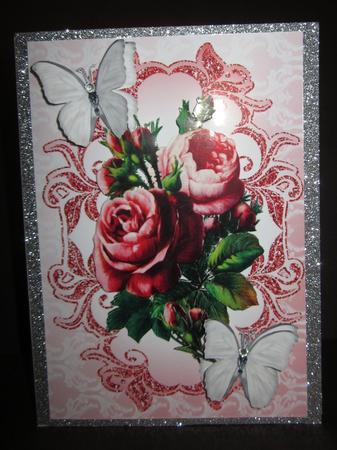 Red Vintage Roses with Silver Butterflies by Elizabeth A Sanders