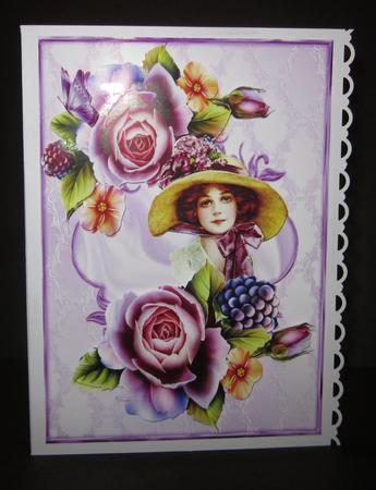 Peach and Lilac Roses with Vintage Lady by Elizabeth A Sanders