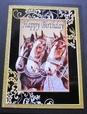 Horses in Gold/black Ornate Frame by Elizabeth A Sanders