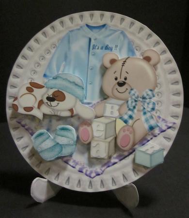 Porcelain Plate & Stand New Baby Boy by Elizabeth A Sanders