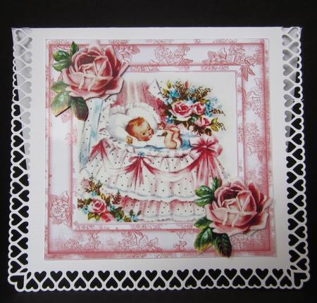 Vintage Baby Girl Frame with Pink Roses 8x8 by Elizabeth A Sanders