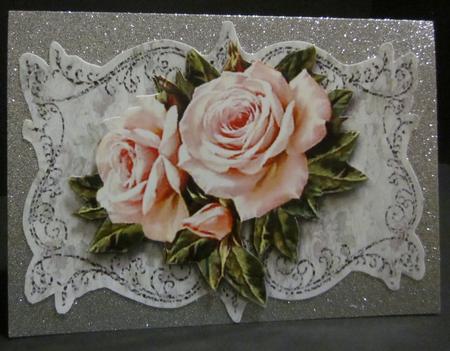 Pretty Pink Roses on Sparkle Lace by Elizabeth A Sanders