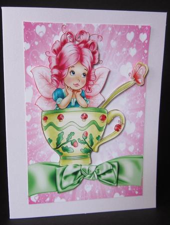Faerie in Teacup with Hearts and Butterflies by Elizabeth A Sanders