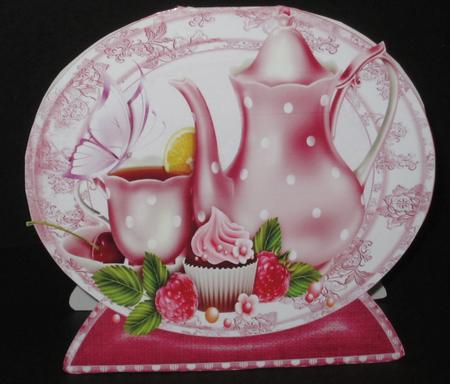 Pretty Teaset in Pink with Roses Quick Card by Elizabeth A Sanders