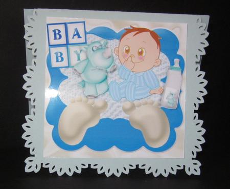 Happy Baby Boy, with His Cuddly Friend 8x8 by Elizabeth A Sanders