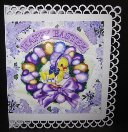 Little Chick in Bonnet in Easter Wreath 8x8 by Elizabeth A Sanders
