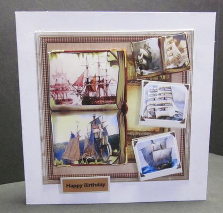 Vintage Sailing Ships Card with Toppers for Depth by Elizabeth A Sanders