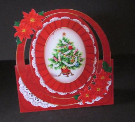 Red Christmas Tree Oval Over 3D Mini Card Kit by Elizabeth A Sanders
