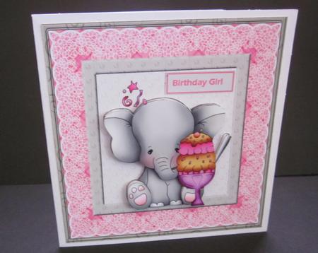 Elephant Party Time 7x7 Card with Decoupage by Elizabeth A Sanders