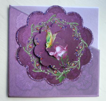 Beautiful Butterfly and Pink Rose Scalloped Over the Edge by Elizabeth Boot