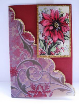 Christmas Red Poinsettia Scallop Edge Corner Card by Elizabeth Boot