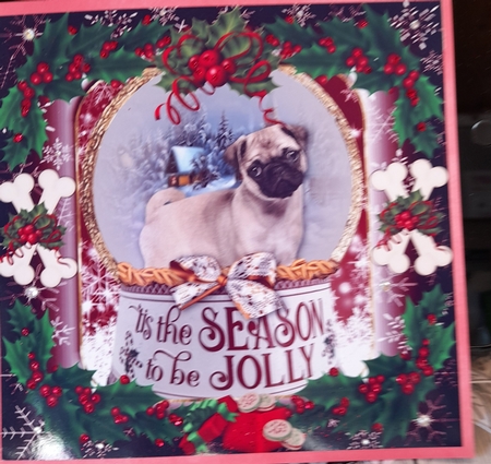 3 Red Christmas puppy card front/toppers 16 by Lizzie Hartwell