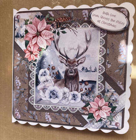 Christmas Scenes 42: Floral Stag 8 x 8 Quick Card Front with Sentiments, Kraft/Blush Pink by Lizzie Hartwell