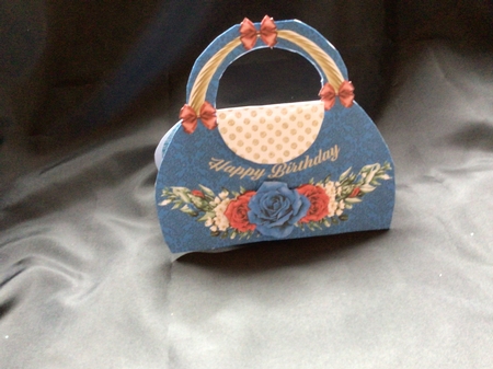 Blue & Burgundy Roses Handbag Shaped Card by Lizzie Hartwell