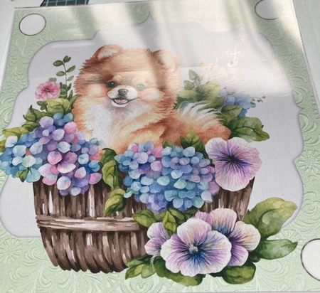 3 Green floral pup in basket card front/toppers 11 by Lizzie Hartwell