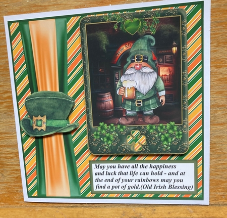 St Patricks Day gnome with beer card front 3 by Lizzie Hartwell