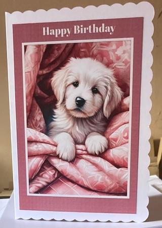 A5 Cute Puppy In Pink & White Frame by Lizzie Hartwell