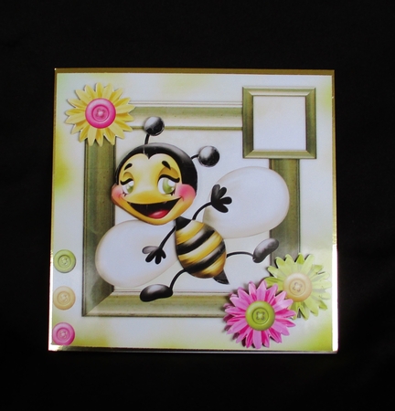 Happy Bee 6x6 Decoupage Card - Yellow, Green & Pink by Lizzie Hartwell