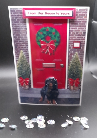 Dachshund Christmas Door Step Scene by Lizzie Hartwell